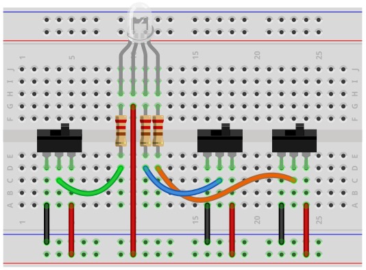 Komun-anodo-RBG-LED-breadboard-zirkuitua